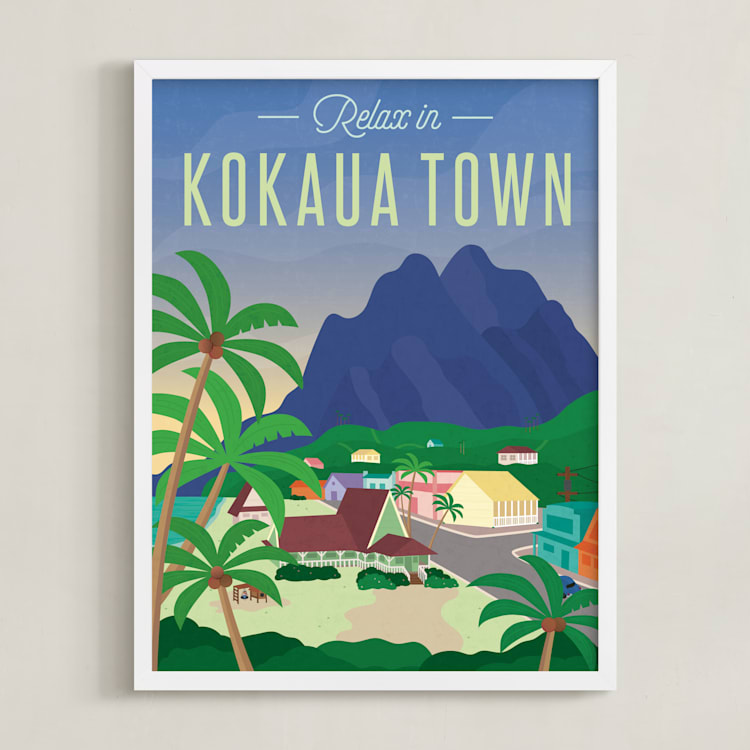 "Relax in Disney's Kokaua Town" - Art Print in Palm by Erica Krystek - Framed