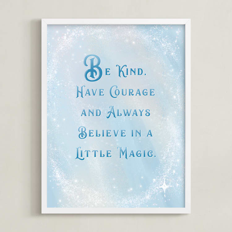 "Disney's Cinderella Magic Quote" - Art Print in Blue by Leah Bisch - Framed