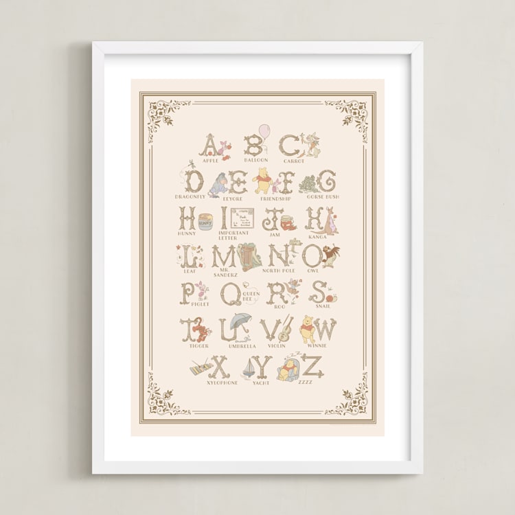 "Disney's Pooh Alphabet" - Art Print in Beige by Teju Reval - Framed