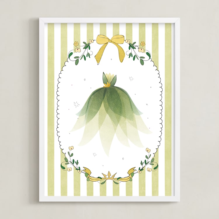 "Disney Princess Tiana Dress-Up" - Art Print in Green by Kamala Nahas - Framed