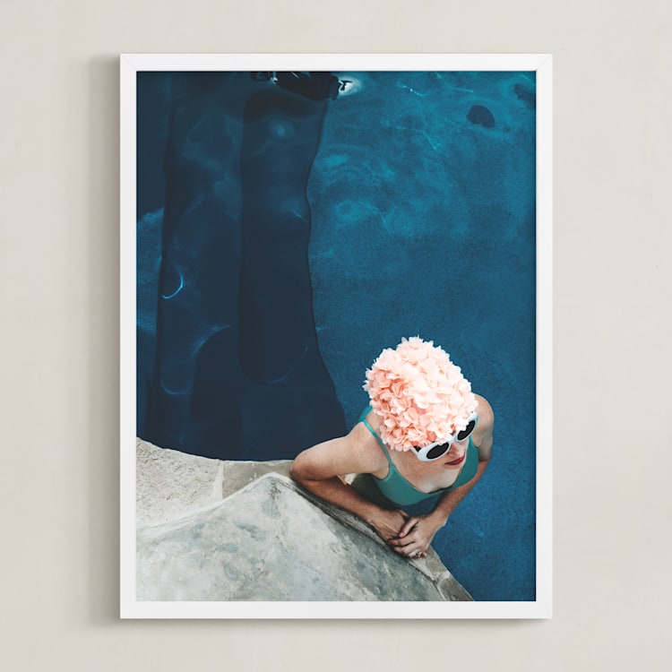 "lady in a swim cap" - Art Print in Rippling Blue by Alicia Abla - Framed