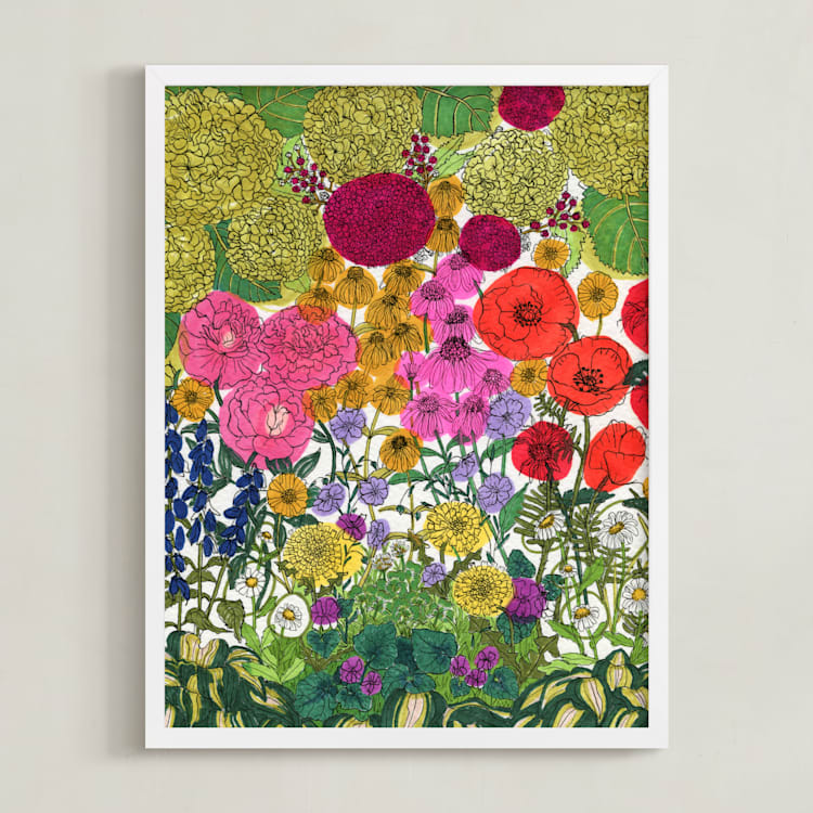 "Flower Hour" - Art Print in Garden Green by Janie Allen - Framed