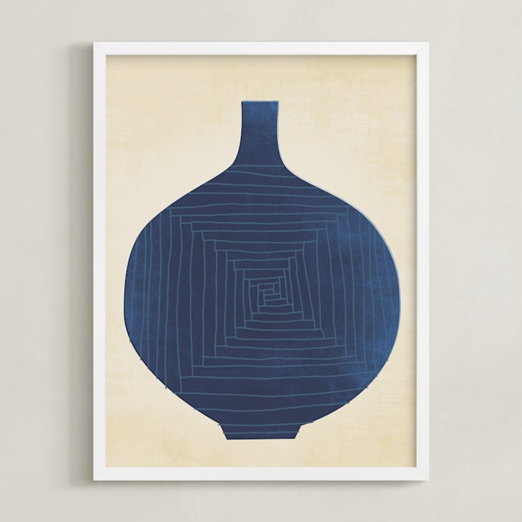 "Vase Study in Blue" - Art Print in Midnight Blue by Jayne Alfieri - Framed