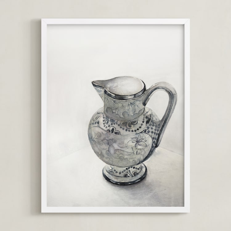 "Blue Pitcher" - Art Print in Nantucket Blue by Karen Kaul - Framed