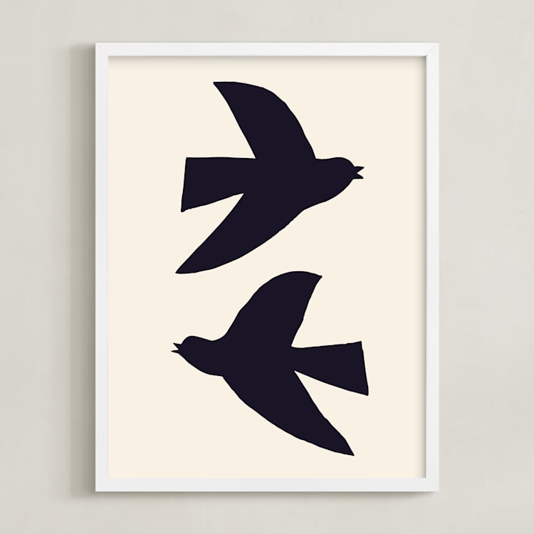 "Birds" - Art Print in Navy by Alexandra Dzh - Framed