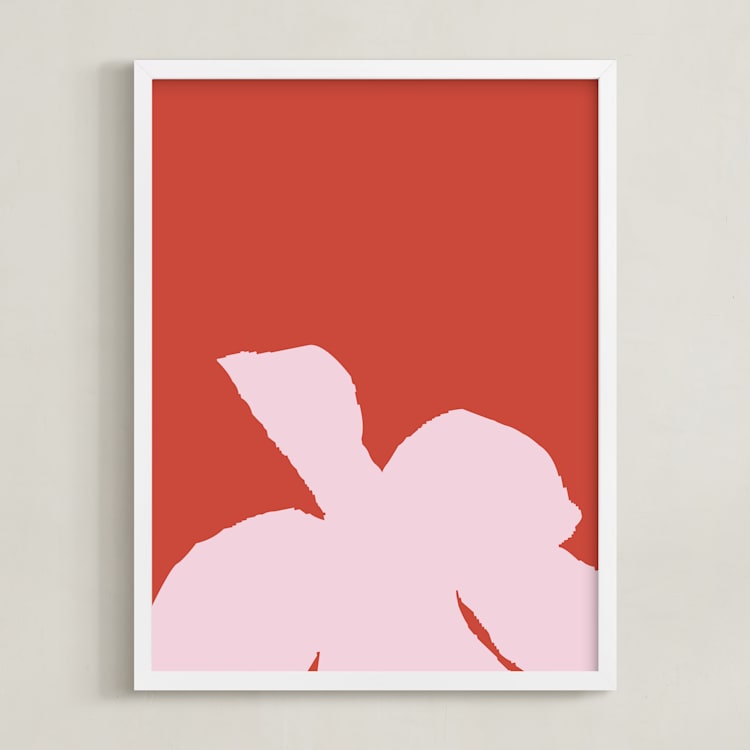 "Flower I" - Art Print in Coral by letterfix - Framed