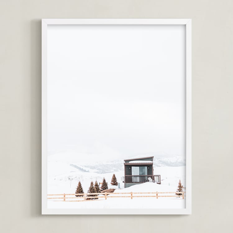 "High Country Home" - Art Print in Snow by Jamie Lollback - Framed