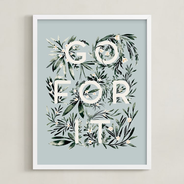 "Go For It" - Art Print in Sky Blue by Gwen Bedat - Framed
