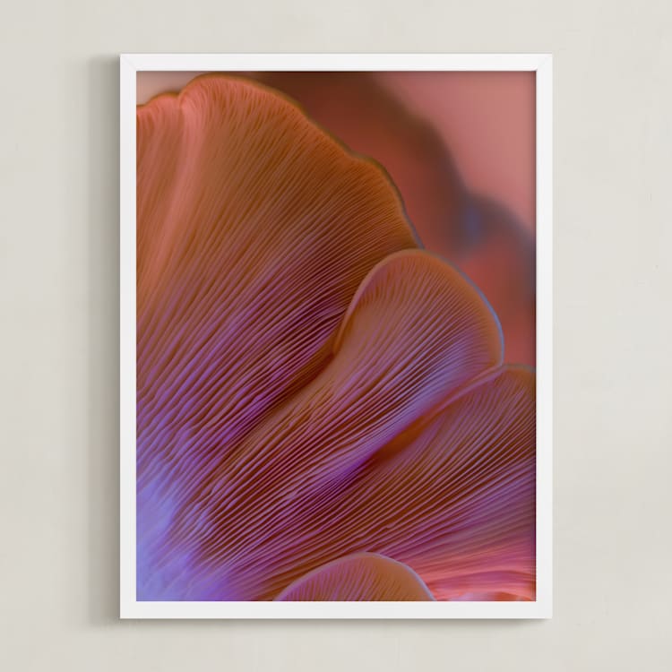 "Dreamy Oyster Mushroom" - Art Print in Coral Pink by Elena Kulikova - Framed