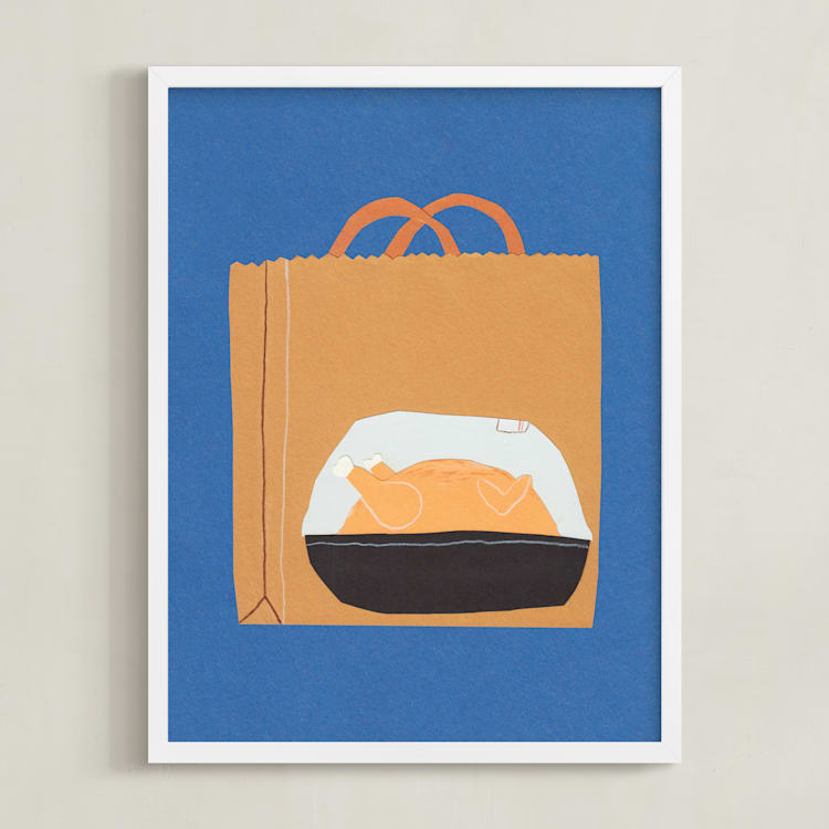"Rotisserie Chicken" - Art Print in Navy Blue by Elliot Stokes - Framed