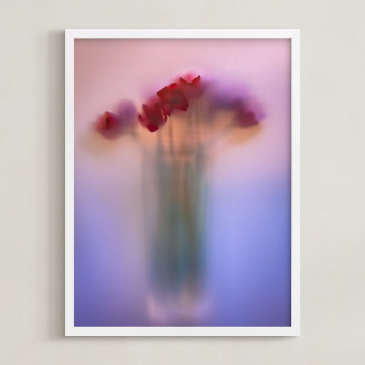 "Tulips in vase" - Art Print in Viva Magenta by Aralyn Griesbach - Framed