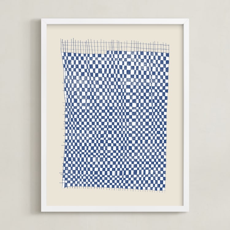 "Checkerboard Weaving" - Art Print in Midnight Blue by Jayne Alfieri - Framed
