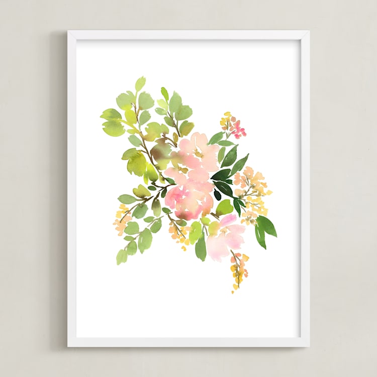 "Flora in Peach II" - Art Print in Peach by Yao Cheng Design - Framed