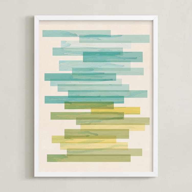 "Stacked Horizon" - Art Print in Horzion Blue by Jennifer Morehead - Framed
