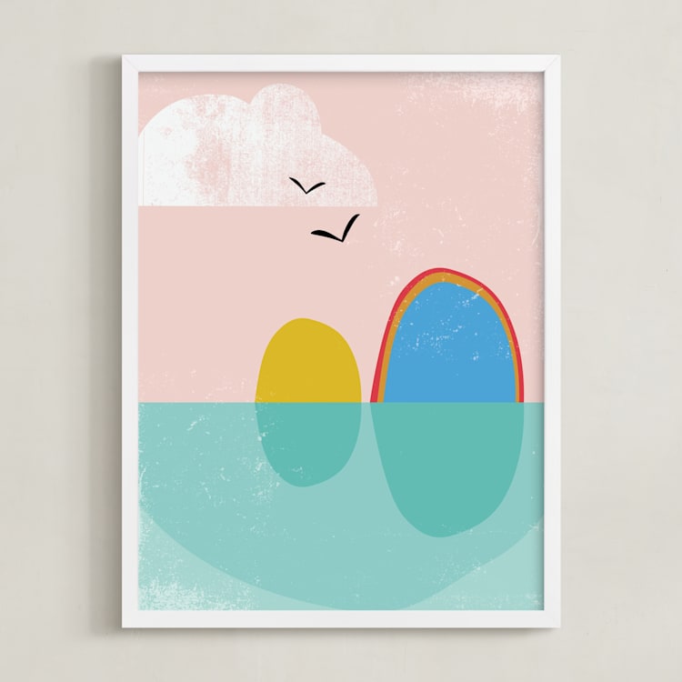"Bird Rock" - Art Print in Dusty Rose by sue prue - Framed