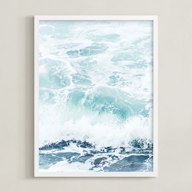 "Storm Swell" - Art Print in stormy turquoise by Kamala Nahas - Framed
