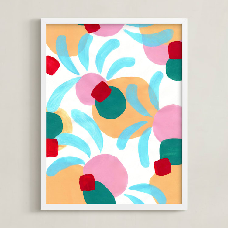"Playground" - Art Print in pastel yellow by FERNANDA MARTINEZ - Framed