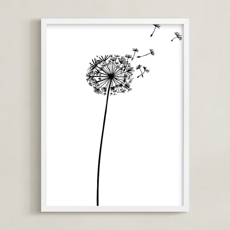 "dandelion" - Art Print in shadow black by Yuke Li - Framed