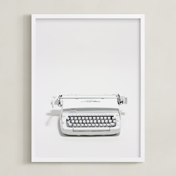 "The Typewriter" - Art Print in White on white by Cristiane - Framed
