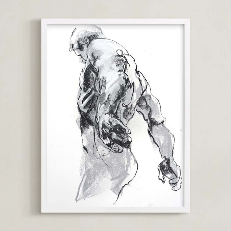 "Drawing 369 - Standing Man" - Art Print in Deep Charcoal by Derek overfield - Framed
