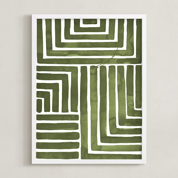 "Hard & Soft" - Art Print in Moss by Kristine Sarley - Framed