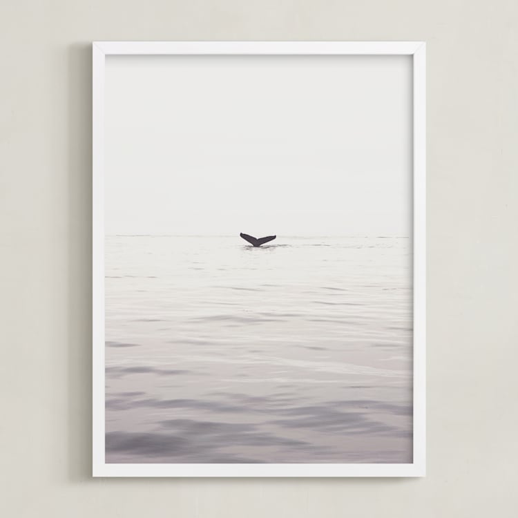 "A Humpback Tale" - Art Print in Ocean Grey by Joelle Segal - Framed