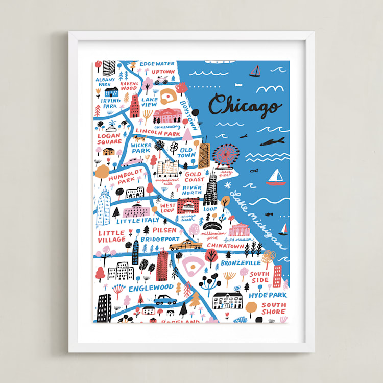 "I Love Chicago" - Art Print in Lake by Jordan Sondler - Framed