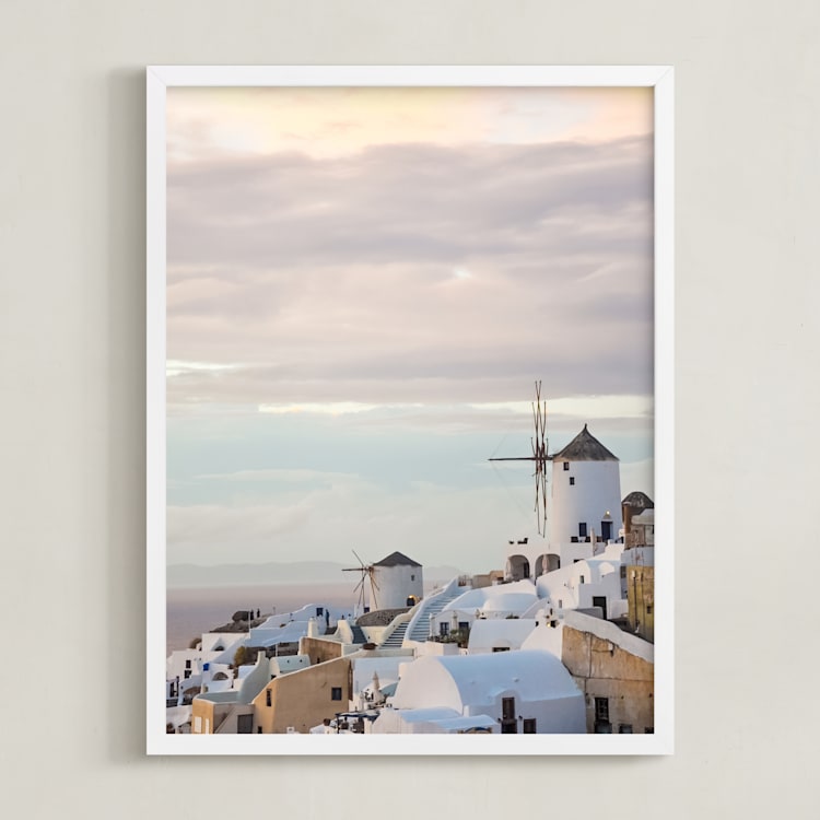 "Santorini" - Art Print in sunset by Qing Ji - Framed