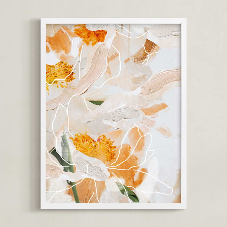 "Painted Peonies" - Art Print in Orange by Tanya Val - Framed
