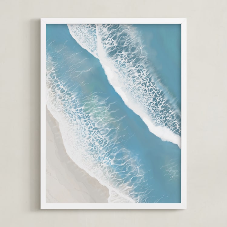 "Foam From Above" - Art Print in Sea Blue by Melanie Sutherland - Framed