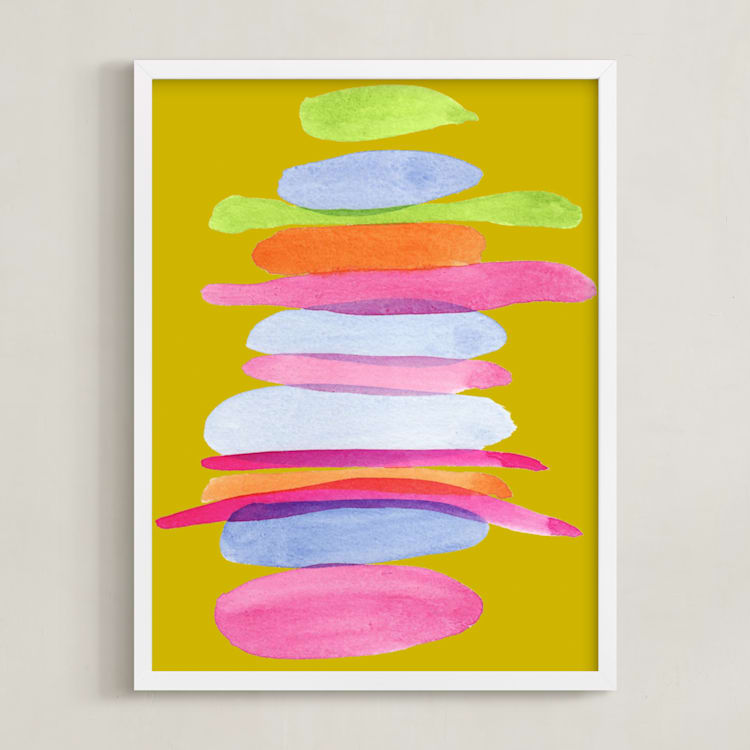 "Pillowed Rainbow" - Art Print in Tumeric by Deborah Velasquez - Framed