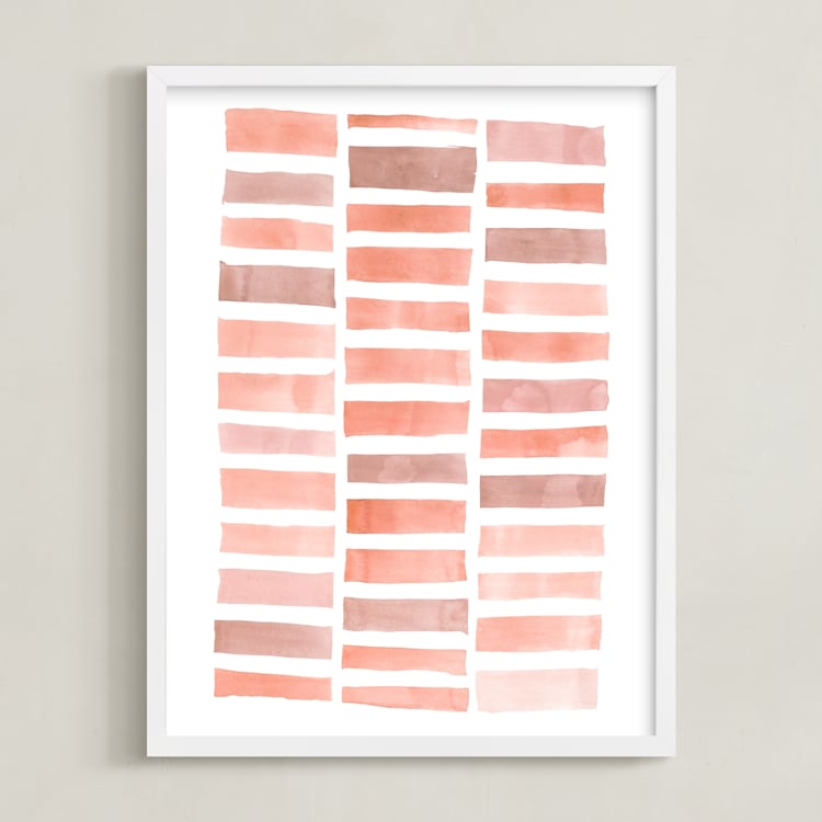 "Stacks #2" - Art Print in Coral by Kelly Nasuta - Framed