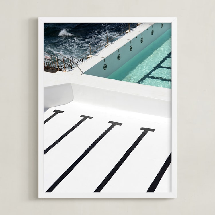 "Stripes Coastal" - Art Print in White by JD - Framed