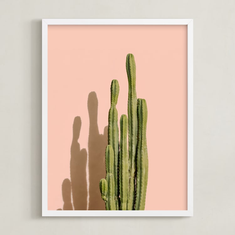"Palm Desert Cactus" - Art Print in Peachy Pink by Lisa Sundin - Framed
