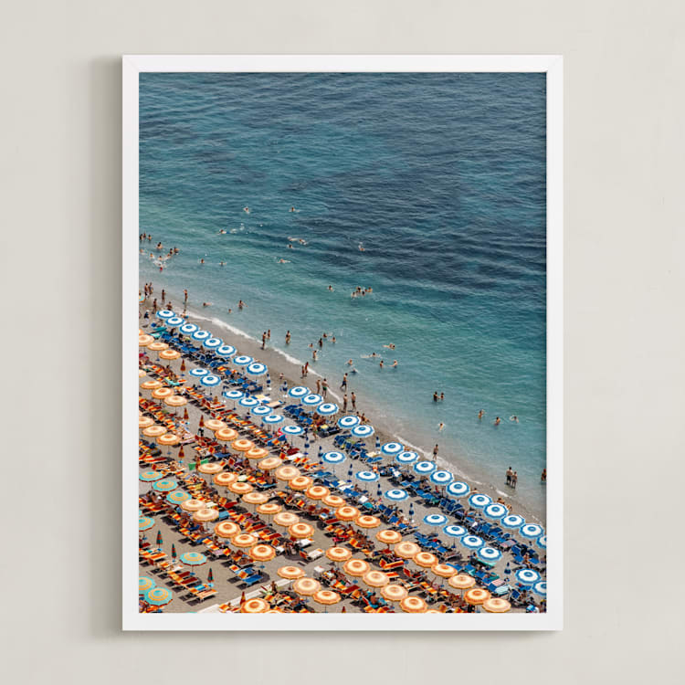 "Positano Beach Aerial" - Art Print in Aqua by braden.studio - Framed