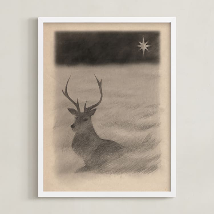 "Red Deer" - Art Print in Antler by jinseikou - Framed