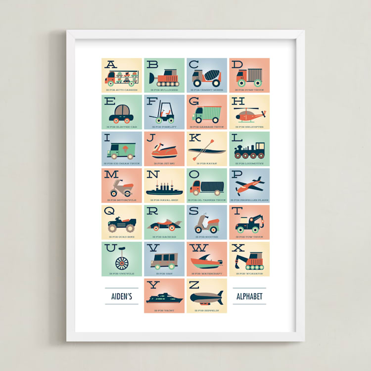 "Alphabet in Motion" - Personalized Art Print in Sherbet by Erica Krystek - Framed