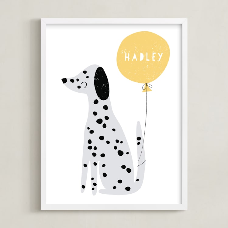 "Dalmatian" - Personalized Art Print in Lemon by Angela Thompson - Framed