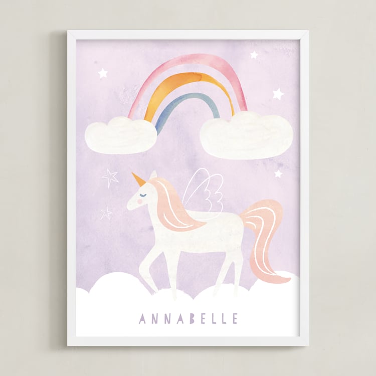 "Dreamy Unicorn" - Personalized Art Print in Lavender by Teju Reval - Framed
