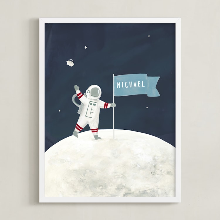 "Love You to The Moon" - Personalized Art Print in Space by Teju Reval - Framed