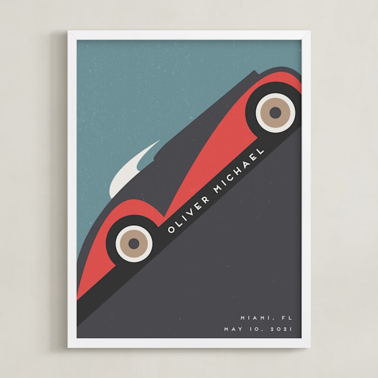 "Motorcar" - Personalized Art Print in Crimson by Maria Alou - Framed