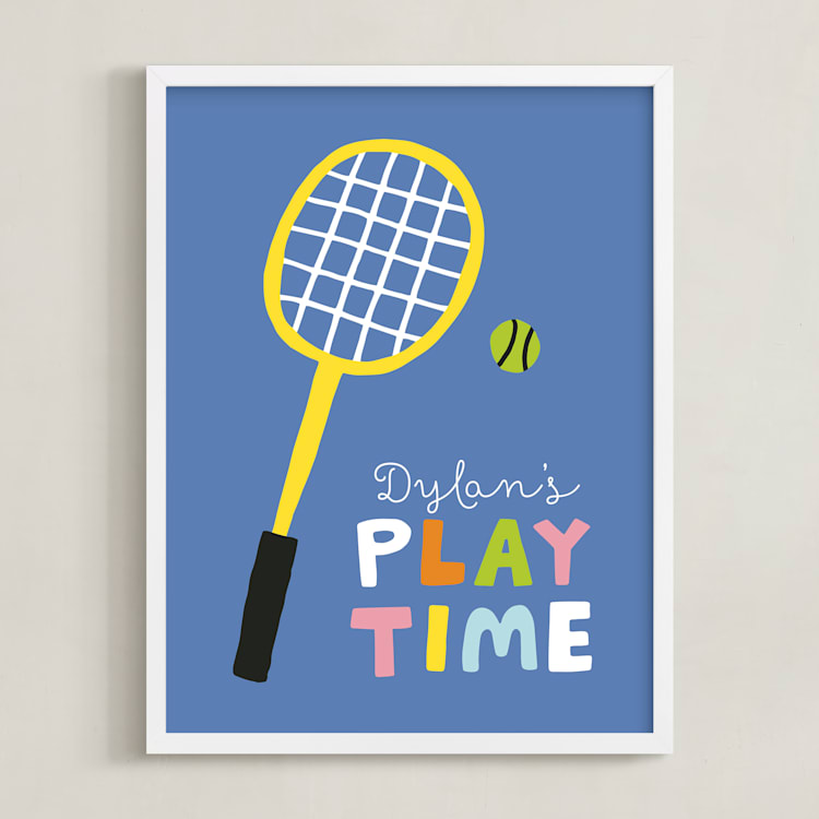 "Play Time" - Personalized Art Print in Denim Blue by Chi Hey Lee - Framed