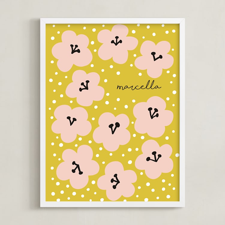 "Marcella" - Personalized Art Print in Mustard by Nieves Herranz - Framed