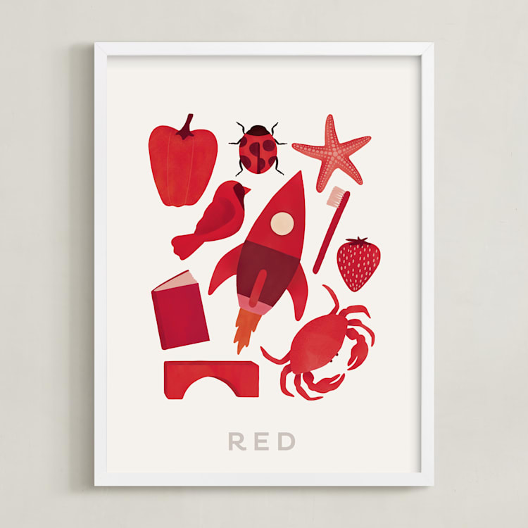"Ten Red Things" - Art Print in Red by Ana Peake - Framed