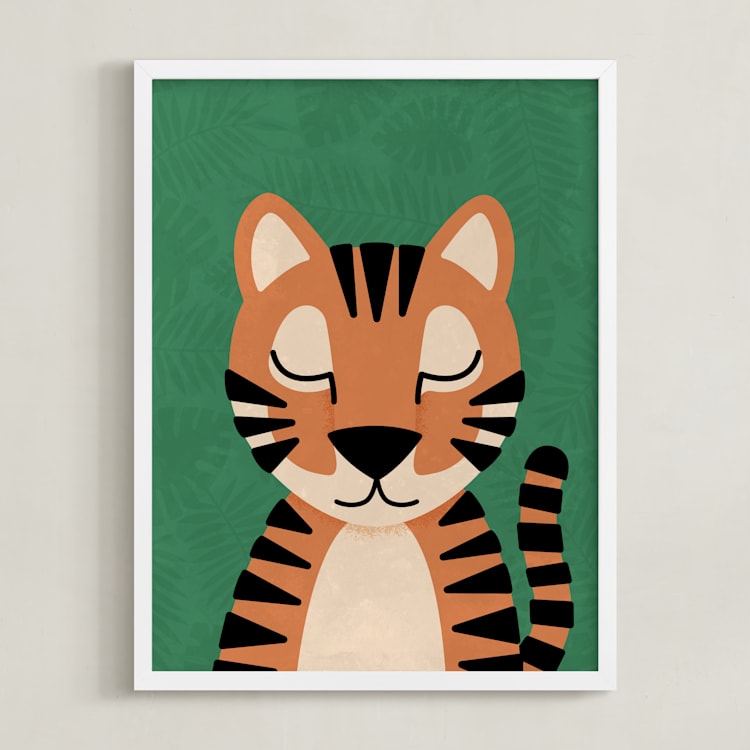 "Jungle Tiger" - Art Print in Jungle Green by 2birdstone - Framed