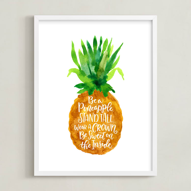 "Be A Pineapple" - Art Print in Golden Brown by Laura Bolter - Framed