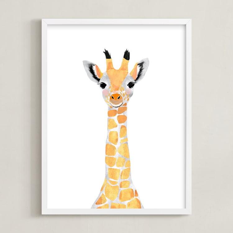 "baby animal.giraffe" - Art Print in merigold by Cass Loh - Framed