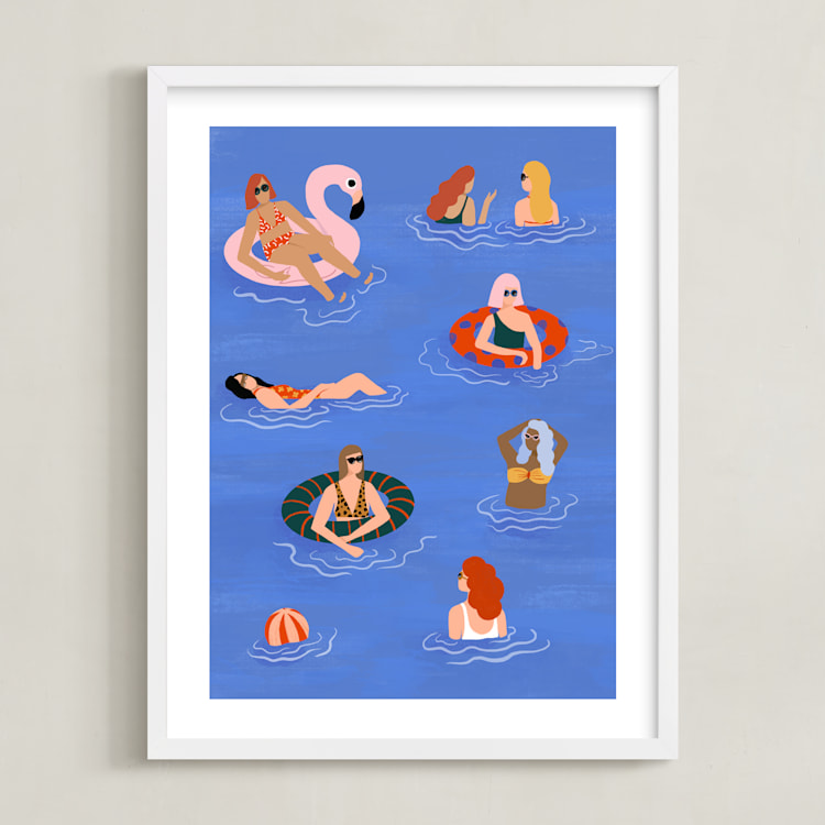 "Pool Party" - Art Print in ocean by Pati Cascino - Framed
