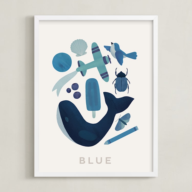 "Ten Blue Things" - Art Print in Blue by Ana Peake - Framed