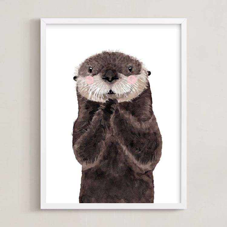 "Baby Animal Sea Otter" - Art Print in Coffee by Cass Loh - Framed